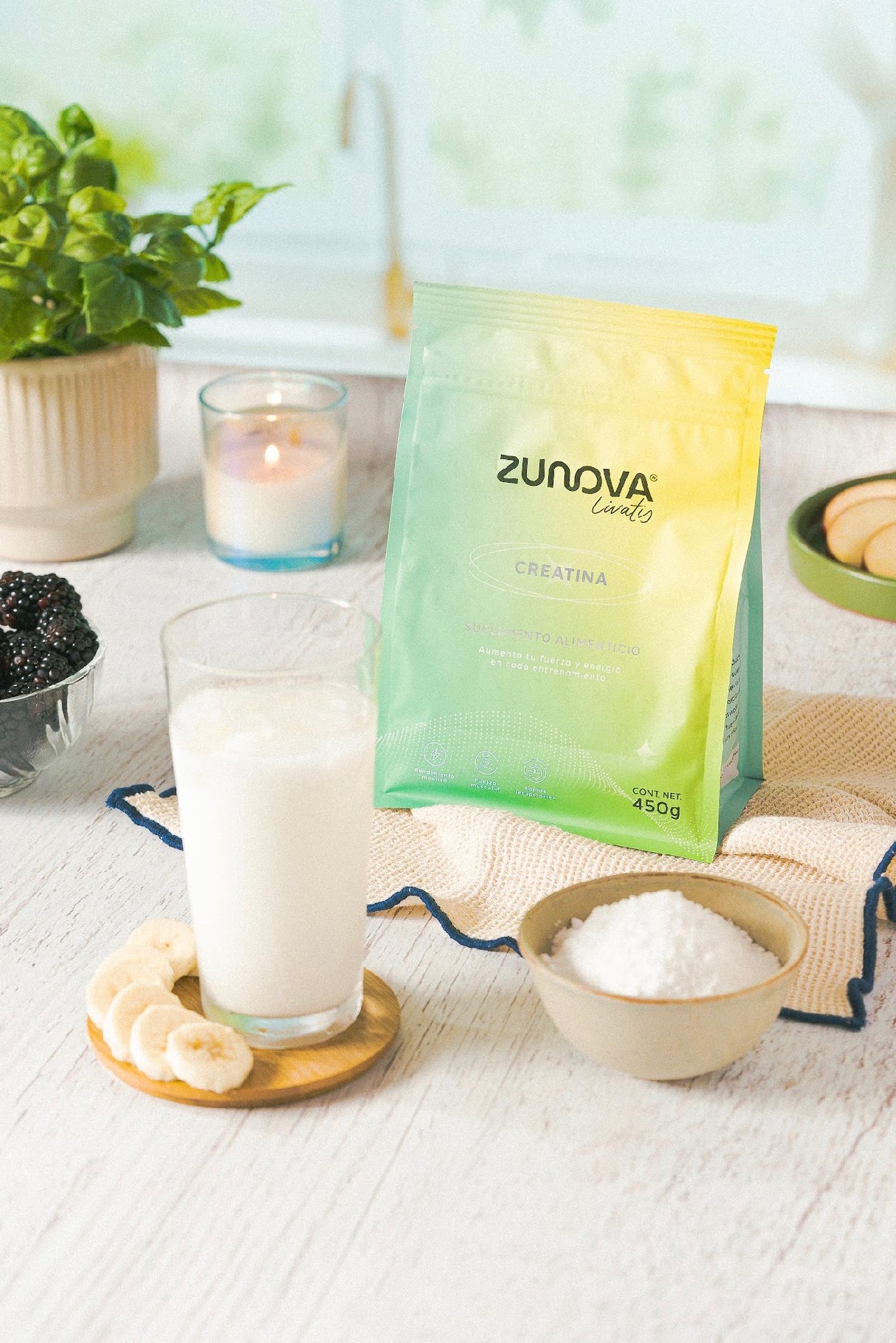 Creatina Monohidratada Micronizada 450g | 90 Porciones · Zunova