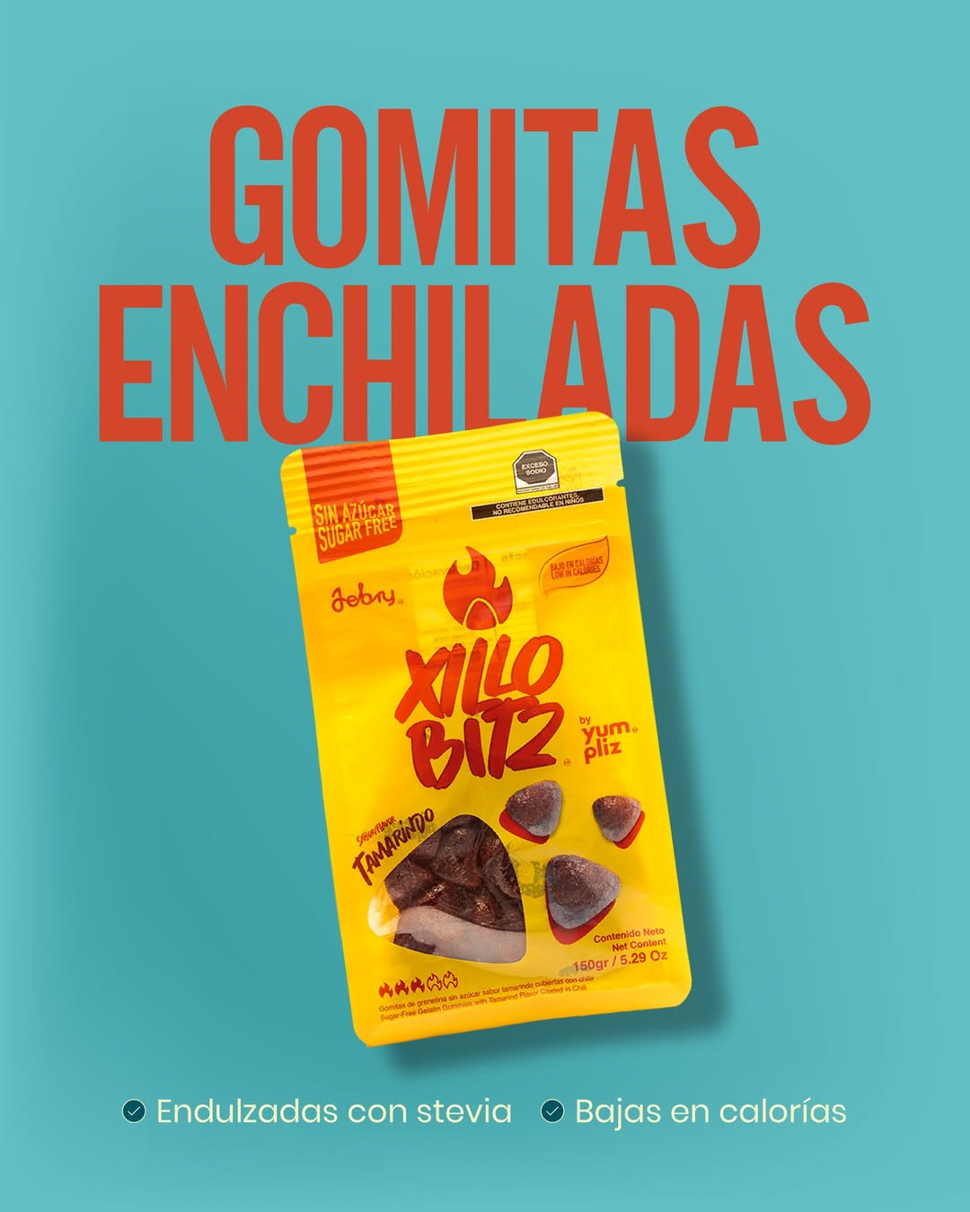 Gomitas Enchiladas Sin Azúcar Xillobitz Tamarindo 150g | Bajo en Calorías | Keto