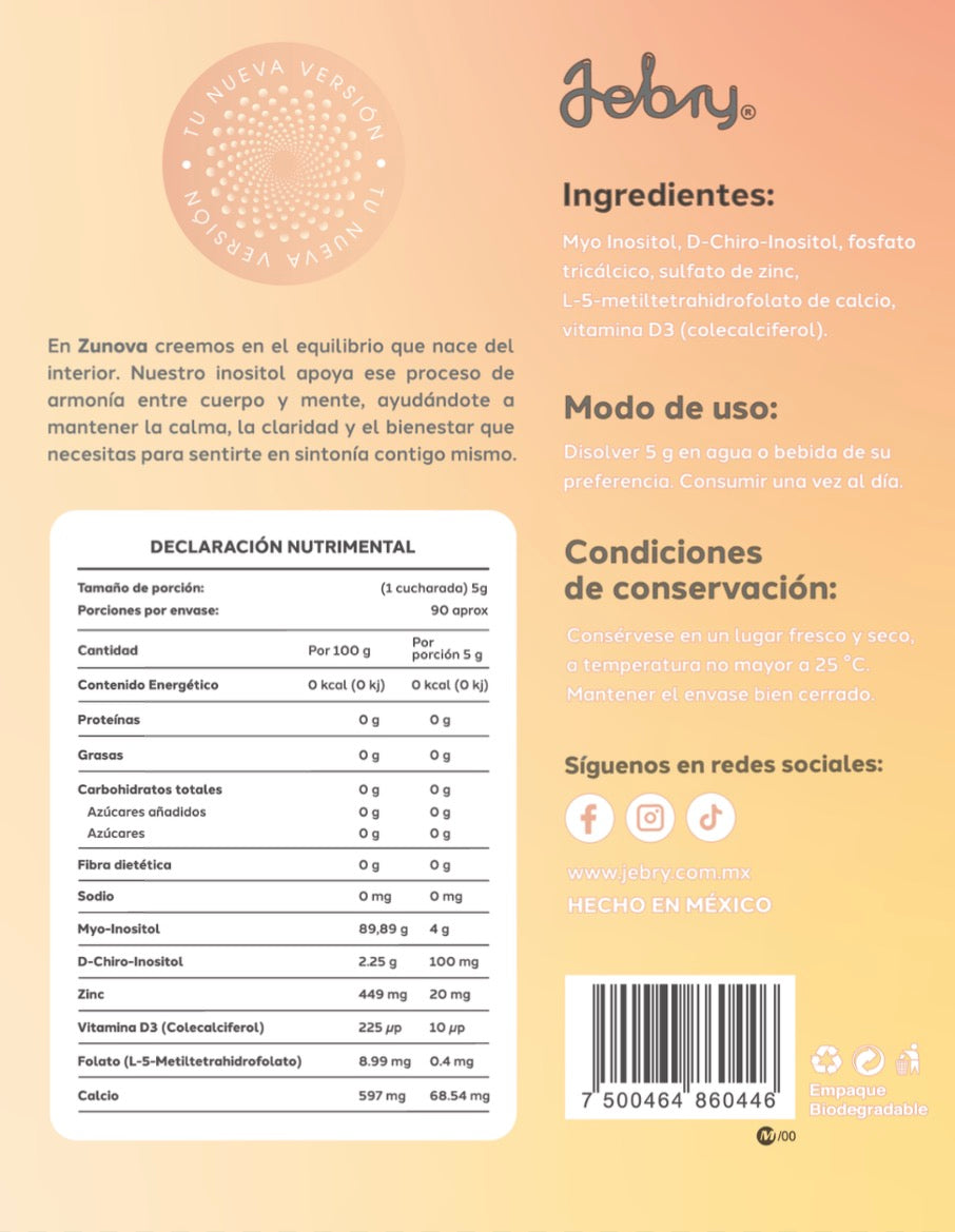 Myo & D-Chiro Inositol 40:1 450g | 90 Porciones · Zunova