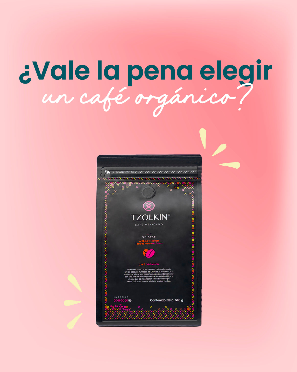 Tzolkin Café Orgánico en Grano Blend Arábiga y Robusta 500 gramos