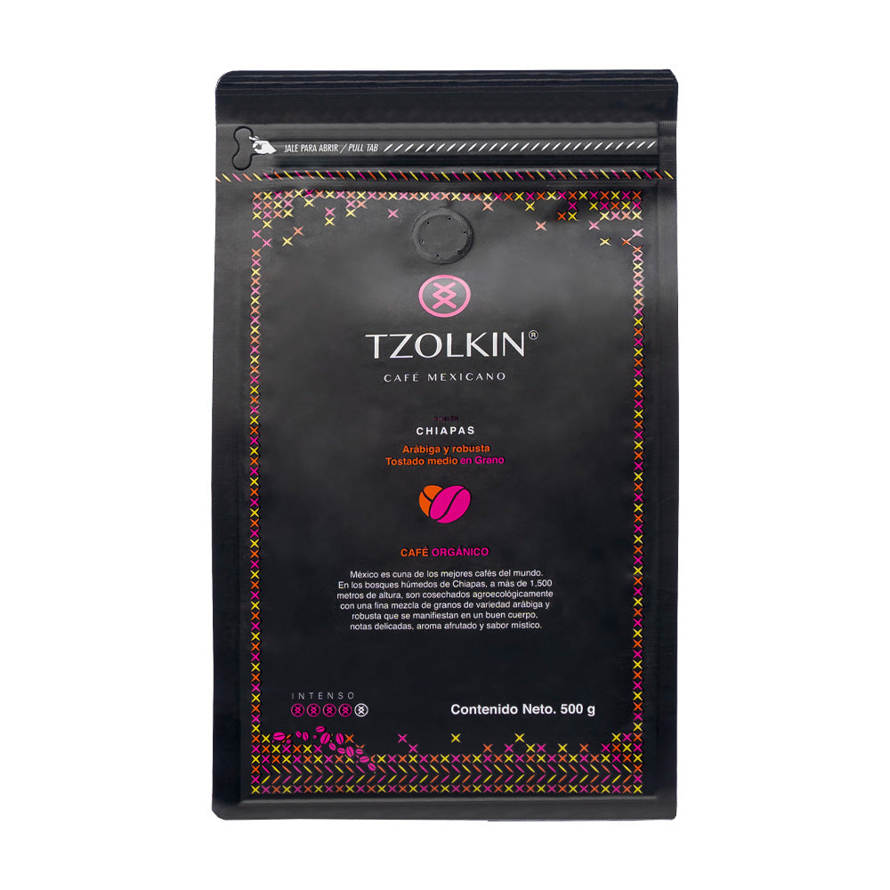Tzolkin Café Orgánico en Grano Blend Arábiga y Robusta 500 gramos